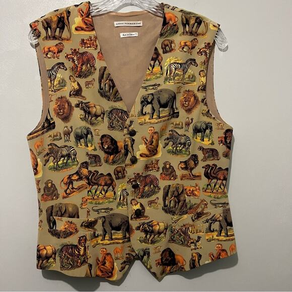 Anne Pinkerton Silk Animal Print Vest | Women’s Size Large - Picture 1 of 8